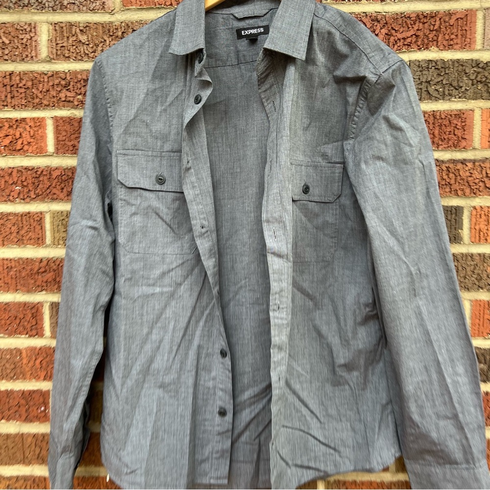 Express Dusty Gray Collared Button Down Dress Shi… - image 2